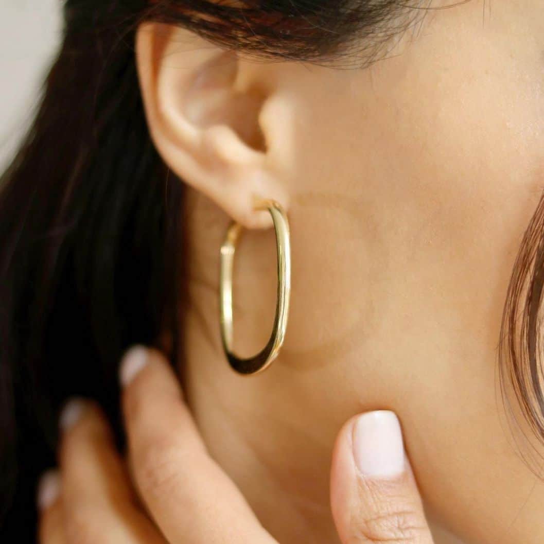 10K Gold Flat Tube Square Hoop Earrings 40mm