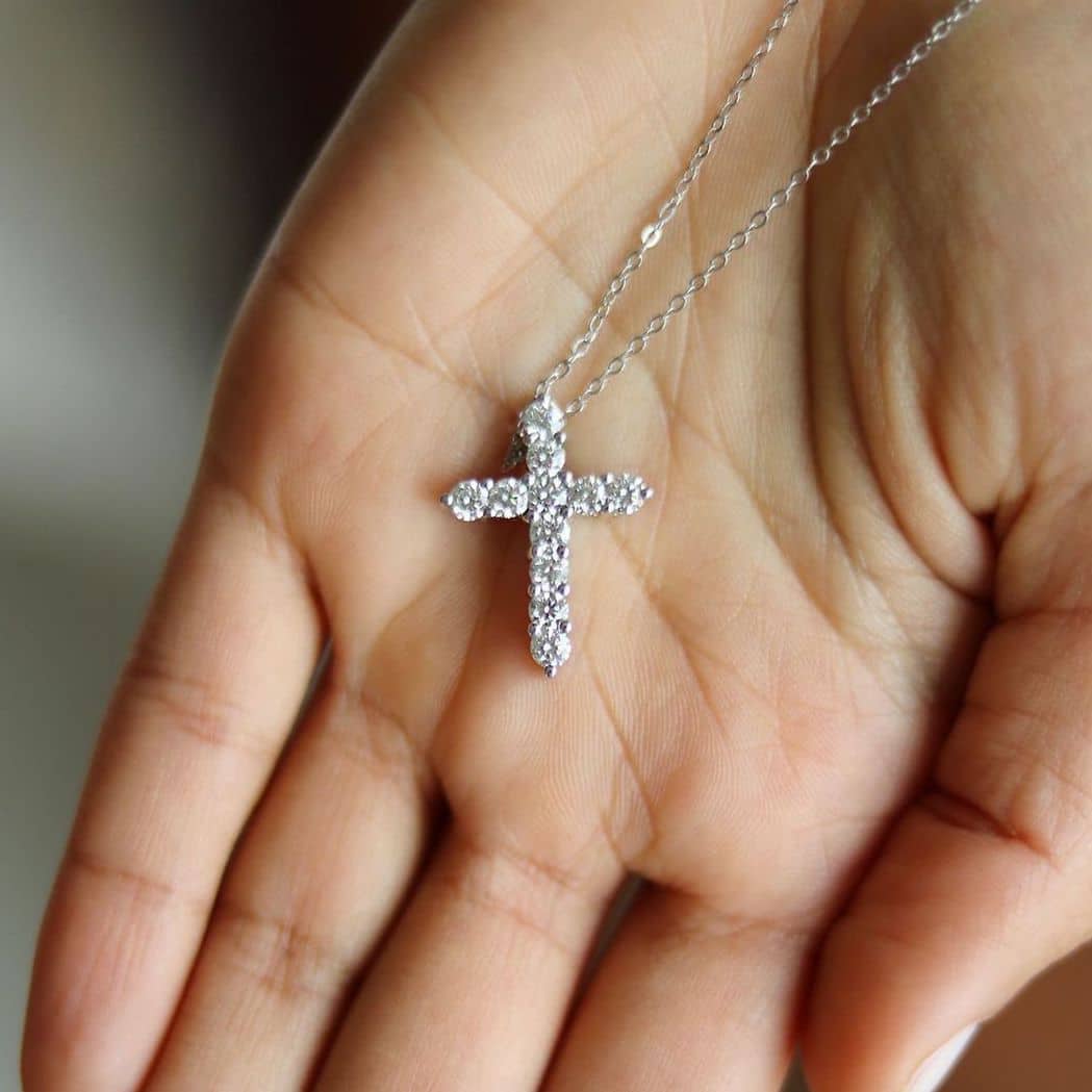 1.5Ct Real Diamond 14k White Gold Cross Pendant Religious Charm