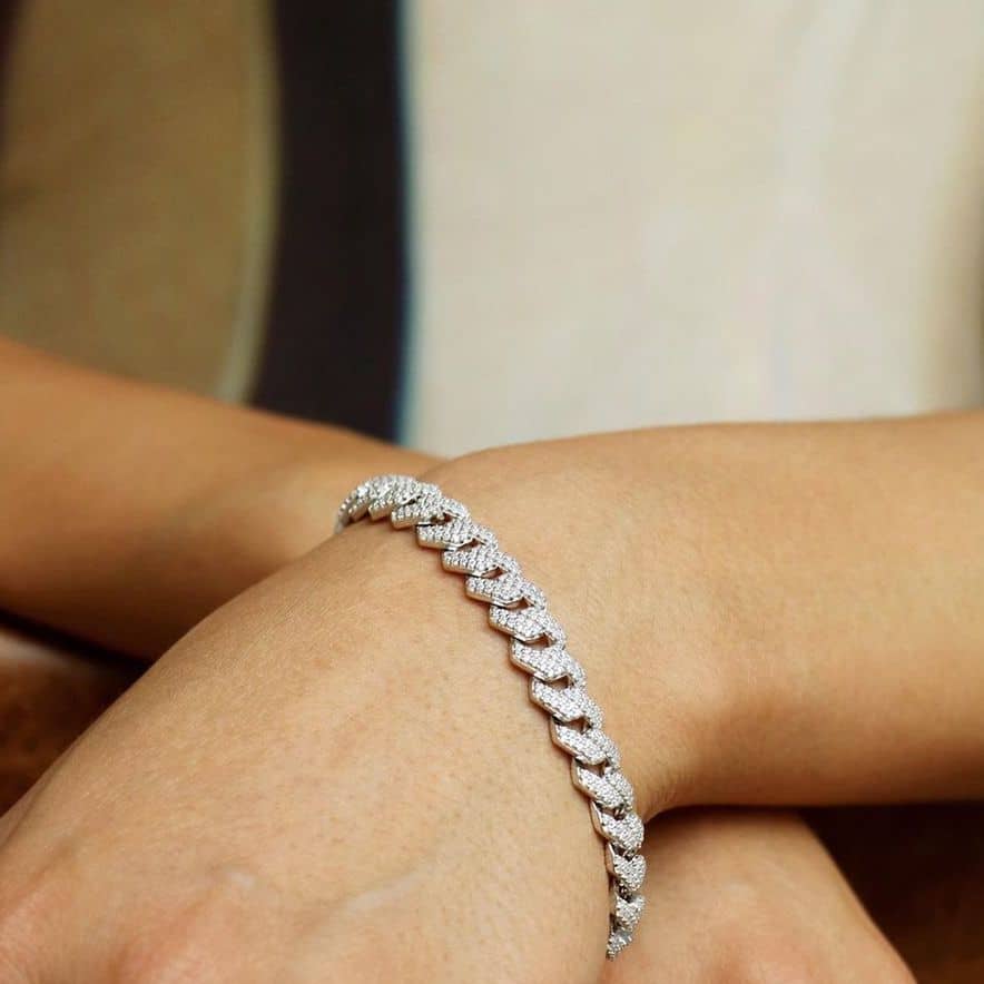 18K White Gold Over Silver 8.5mm Miami Cuban CZ Bracelet (Solid Links) 7"-9"