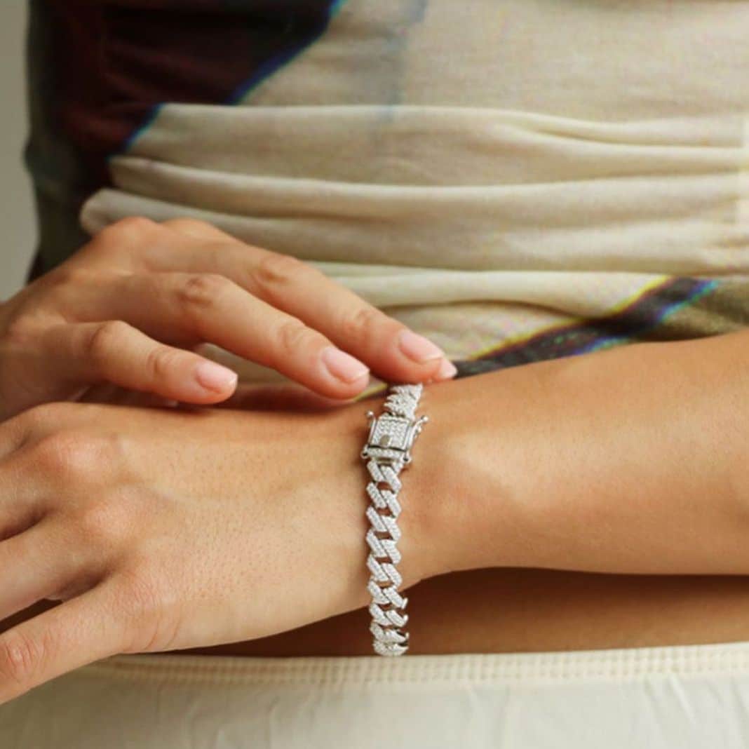 18K White Gold Over Silver 8.5mm Miami Cuban CZ Bracelet (Solid Links) 7"-9"