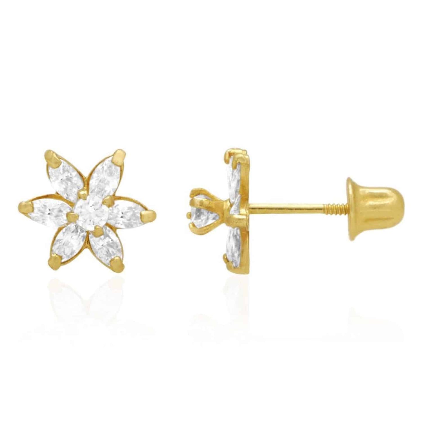 14k Yellow Gold Flower Marquise CZ Birthstone Stud Earrings 1.4Ct