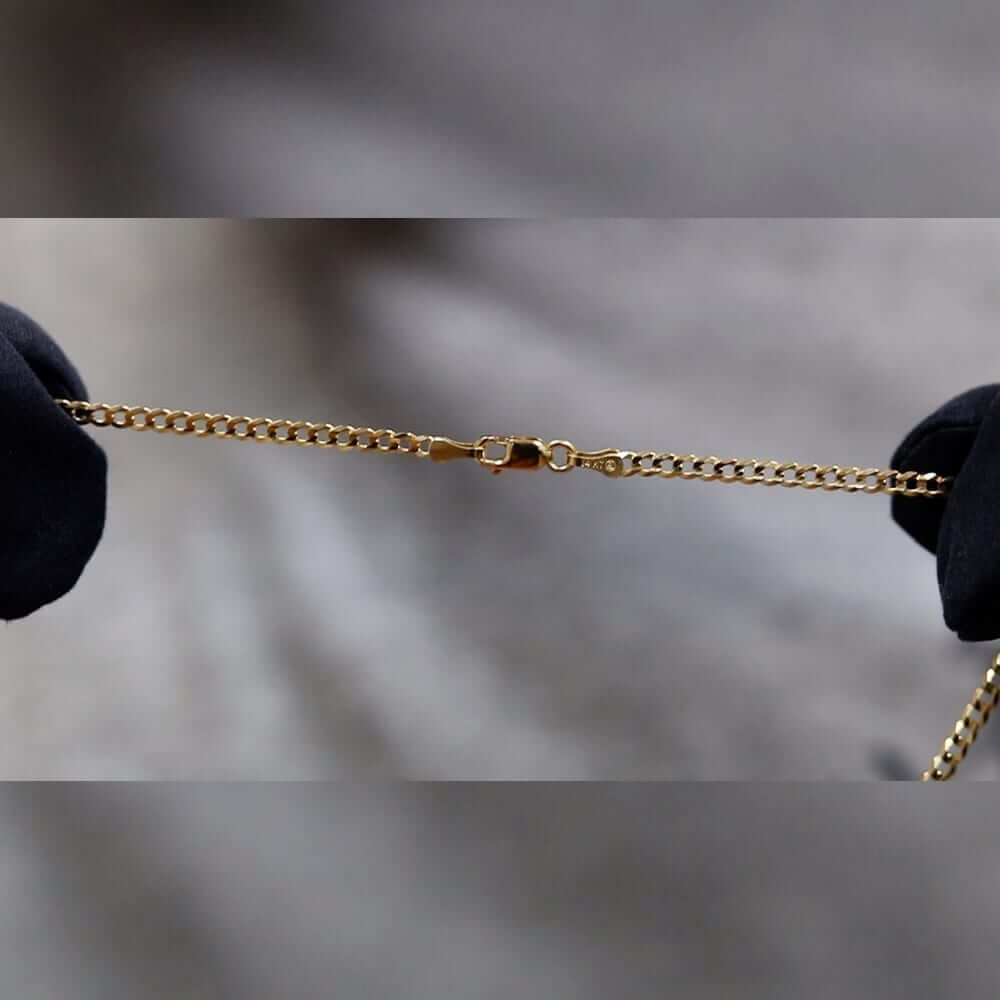 14K Yellow Gold 2.5mm Cuban Curb Chain (Solid Links) 16"-24"