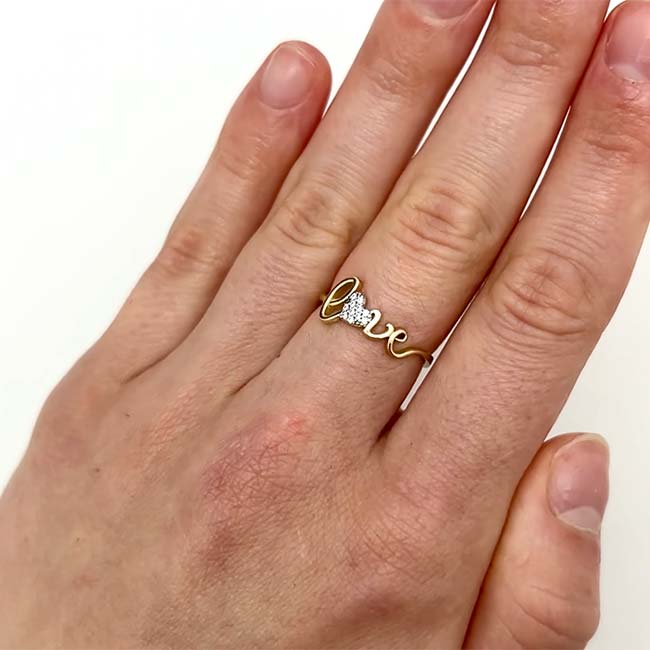 14K Yellow Gold CZ Love Heart Ring