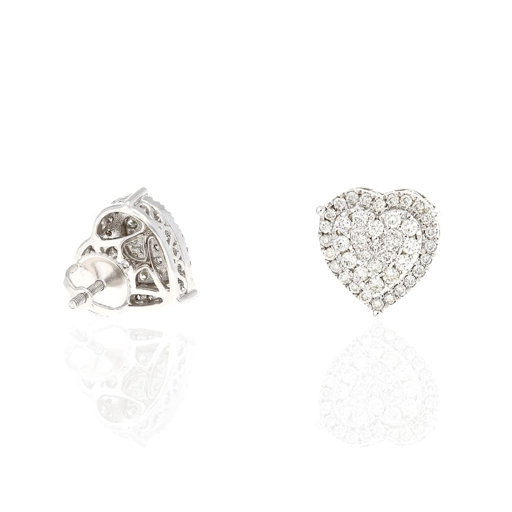 0.75Ct Real Diamond 14k White Gold Heart Stud Earrings 12x10mm