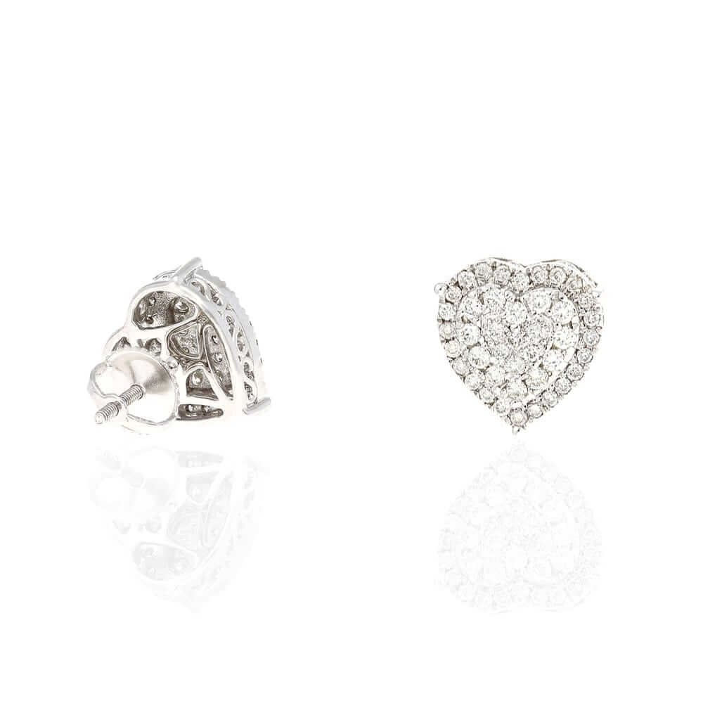 0.75Ct Natural Diamond 14k White Gold Heart Stud Earrings 12x10mm