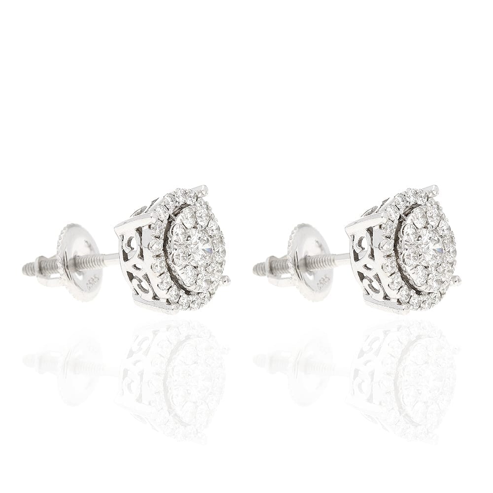 1.10Ct Real Diamond 14k White Gold Round Stud Earrings Screwback 10mm