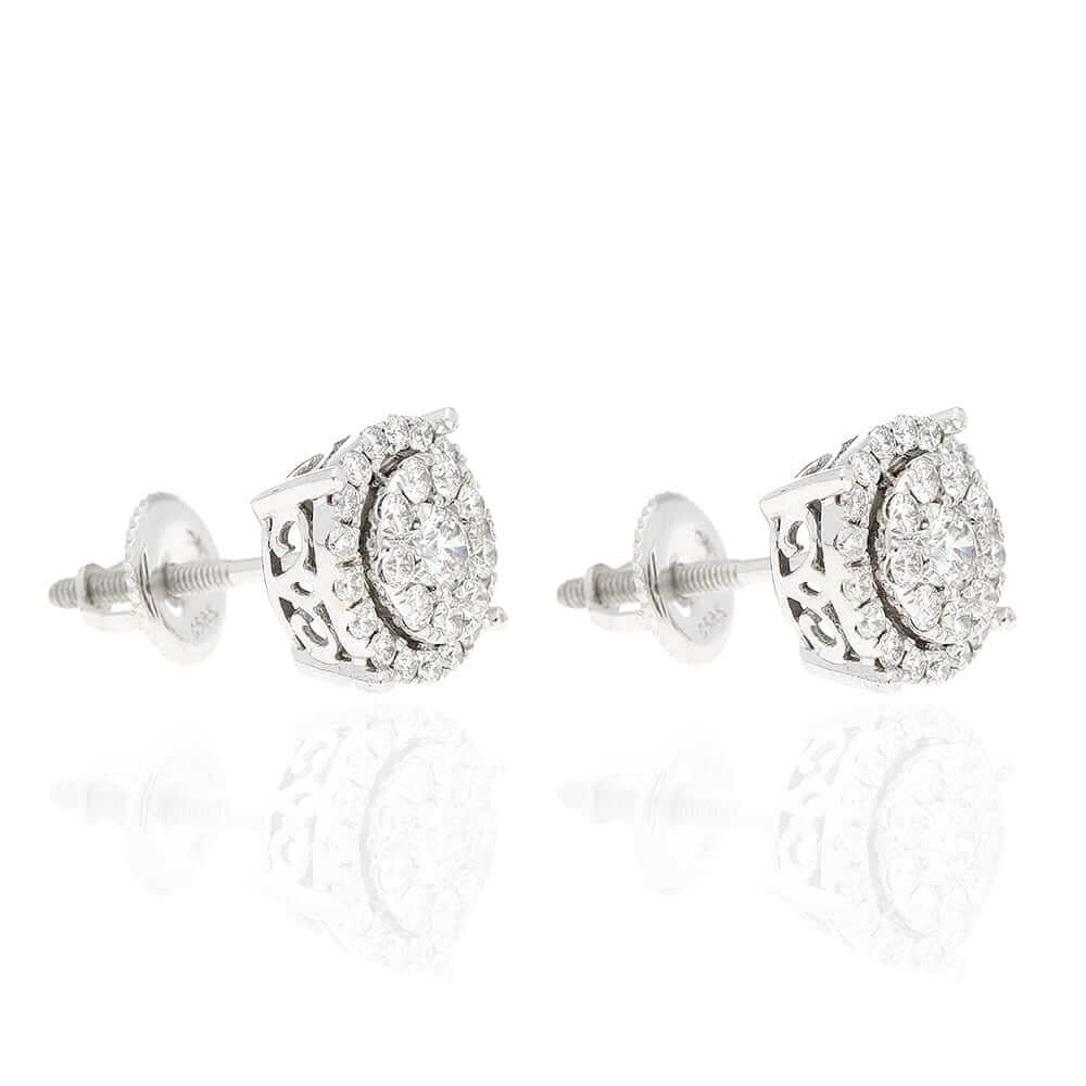 1.10Ct Natural Diamond 14k White Gold Round Stud Earrings Screwback 10mm