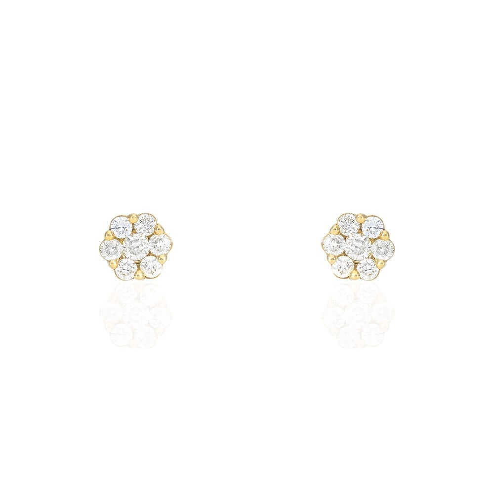 0.75Ct Natural Diamond 14k Yellow Gold Cluster Screw Back Stud Earrings 7mm
