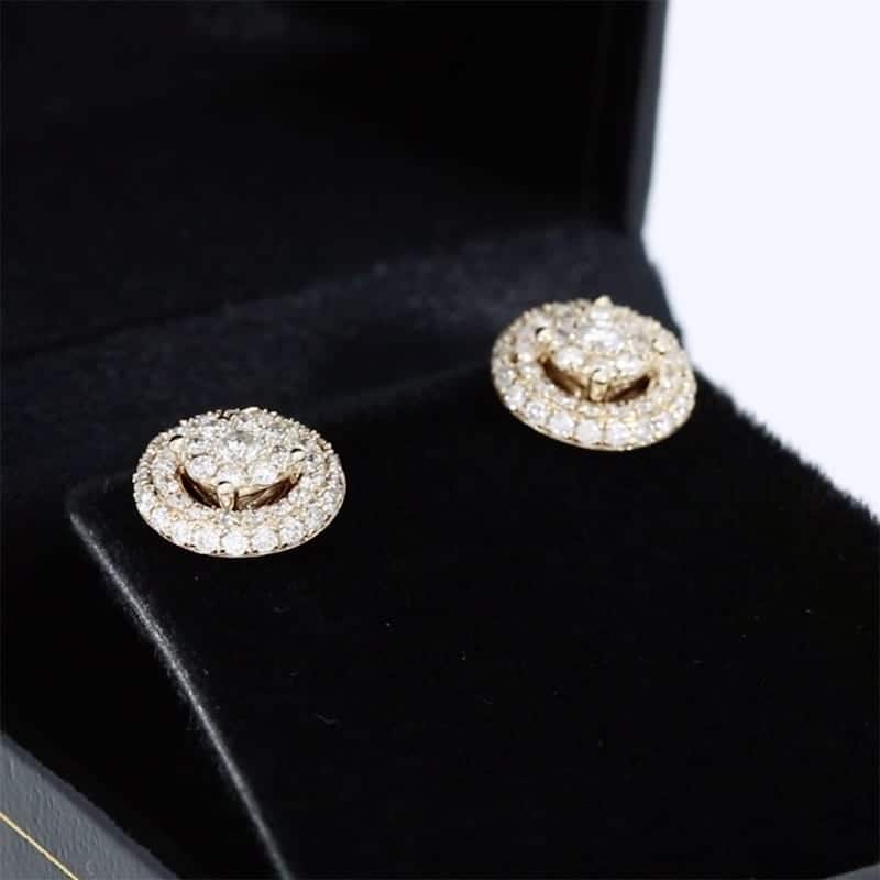 0.85Ct Real Diamond 14k Yellow Gold Jacket Screw Back Stud Earrings 10mm 5mm