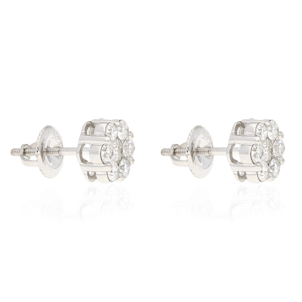 1.10Ct Real Diamond 14k White Gold Cluster Stud Earrings 8mm