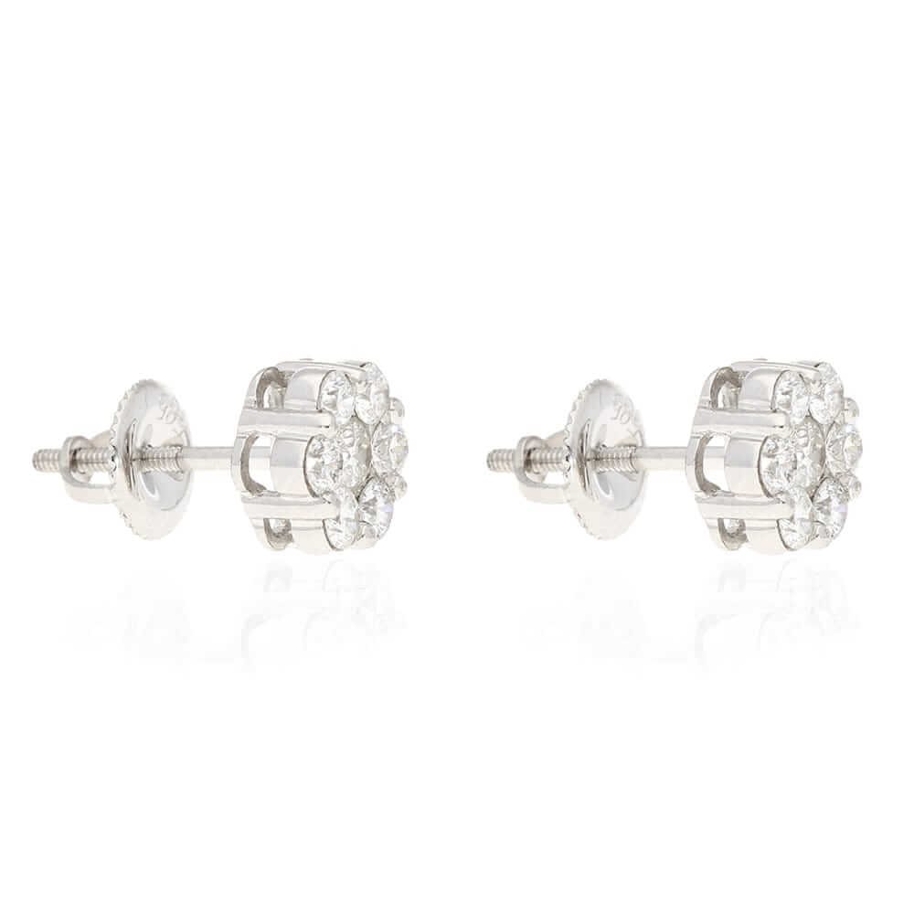 1.10Ct Natural Diamond 14k White Gold Cluster Stud Earrings 8mm