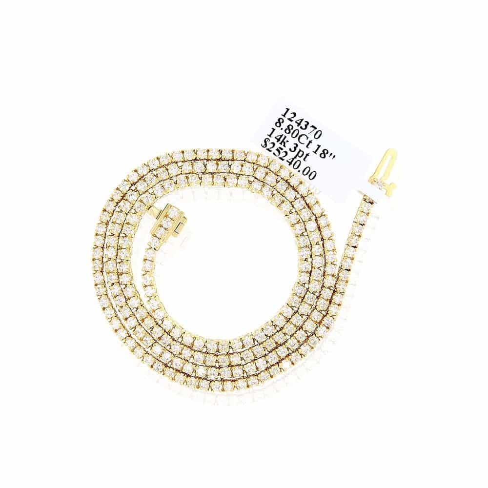 8.80Ctw Lab Diamond 14k Yellow Gold 2.5mm Tennis Chain Necklace 18"