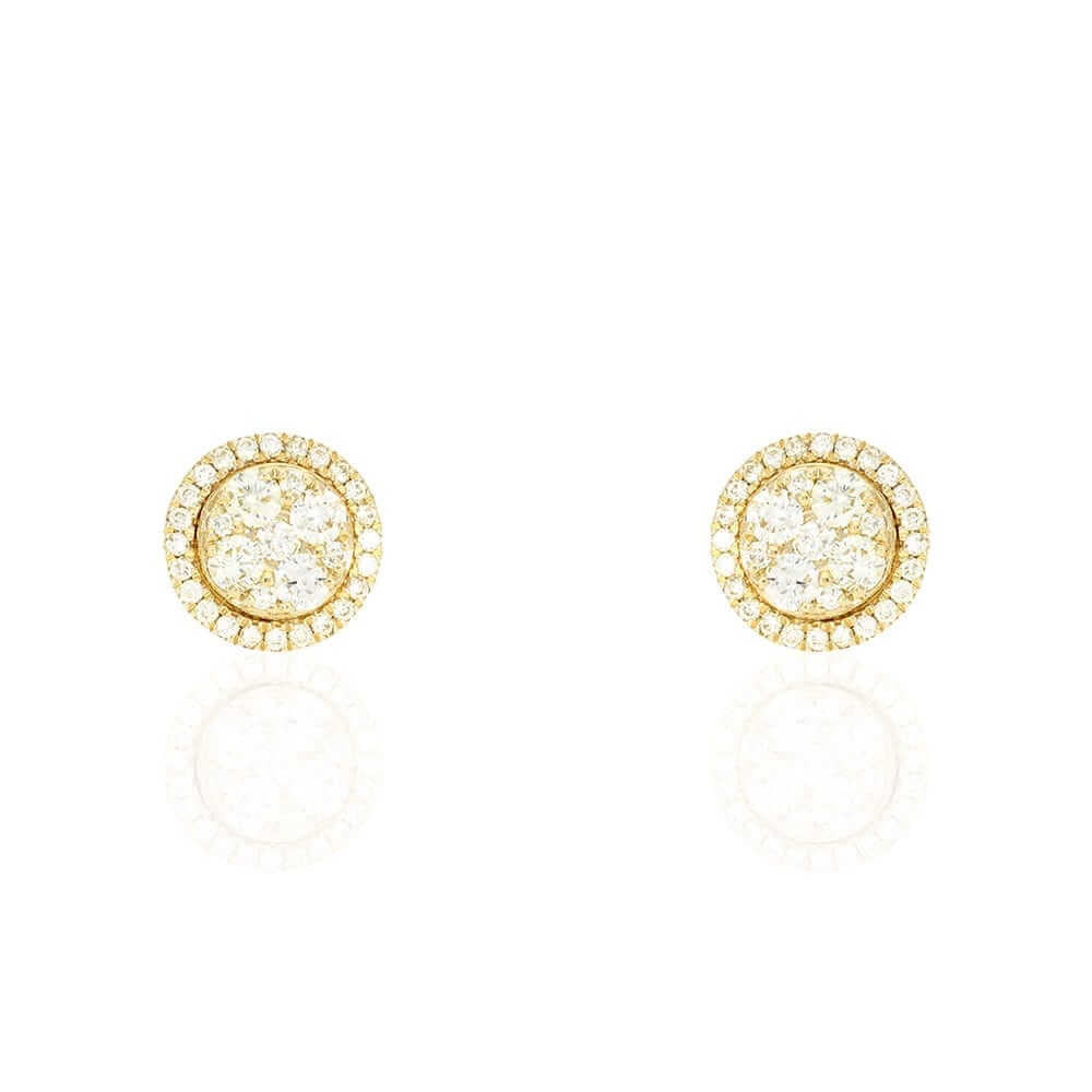 1.03Ct Natural Diamond 14k Yellow Gold Round Screw Back Stud Earrings 10mm