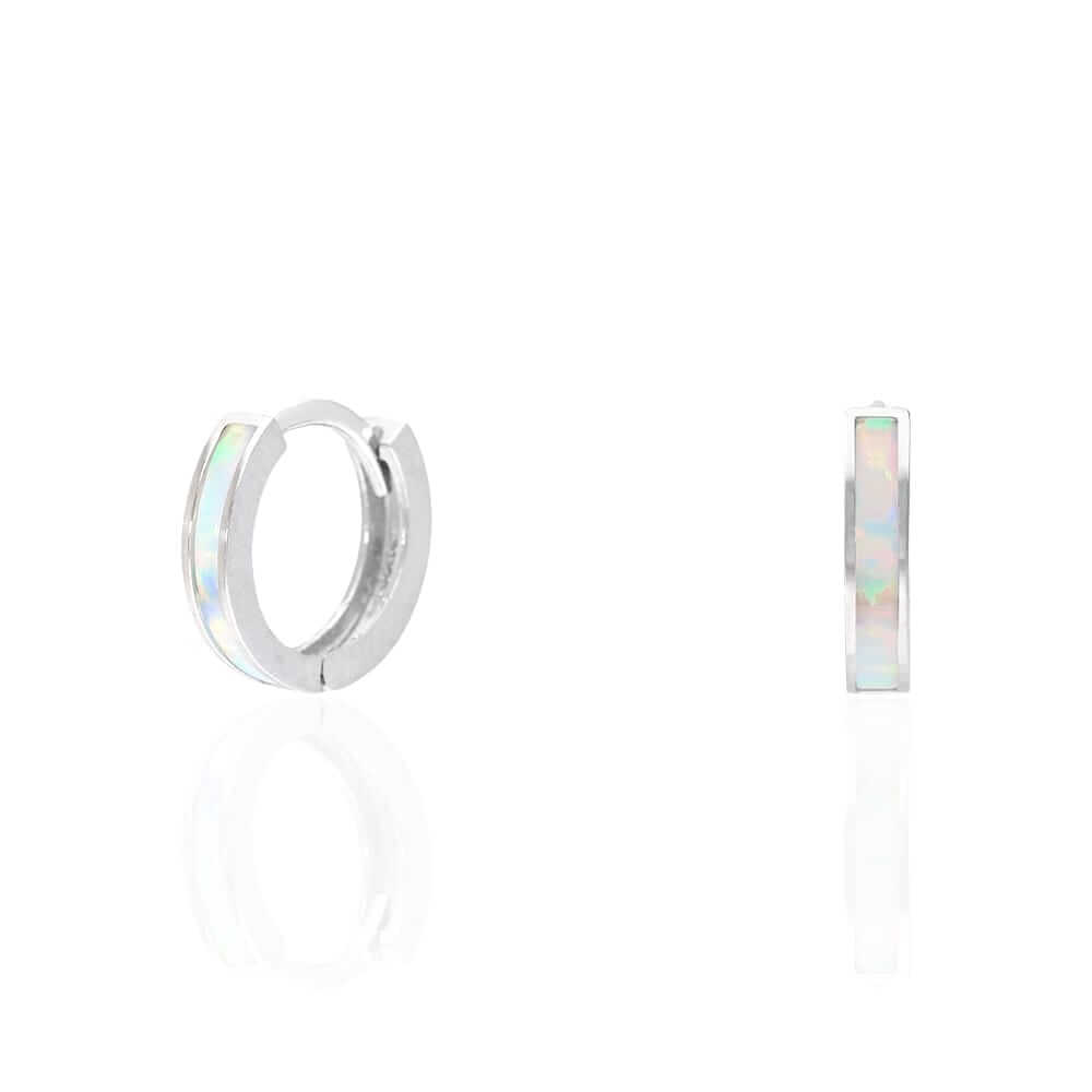 925 Sterling Silver 1-Stripe Fire Opal Huggie Hoop Earrings 0.5"