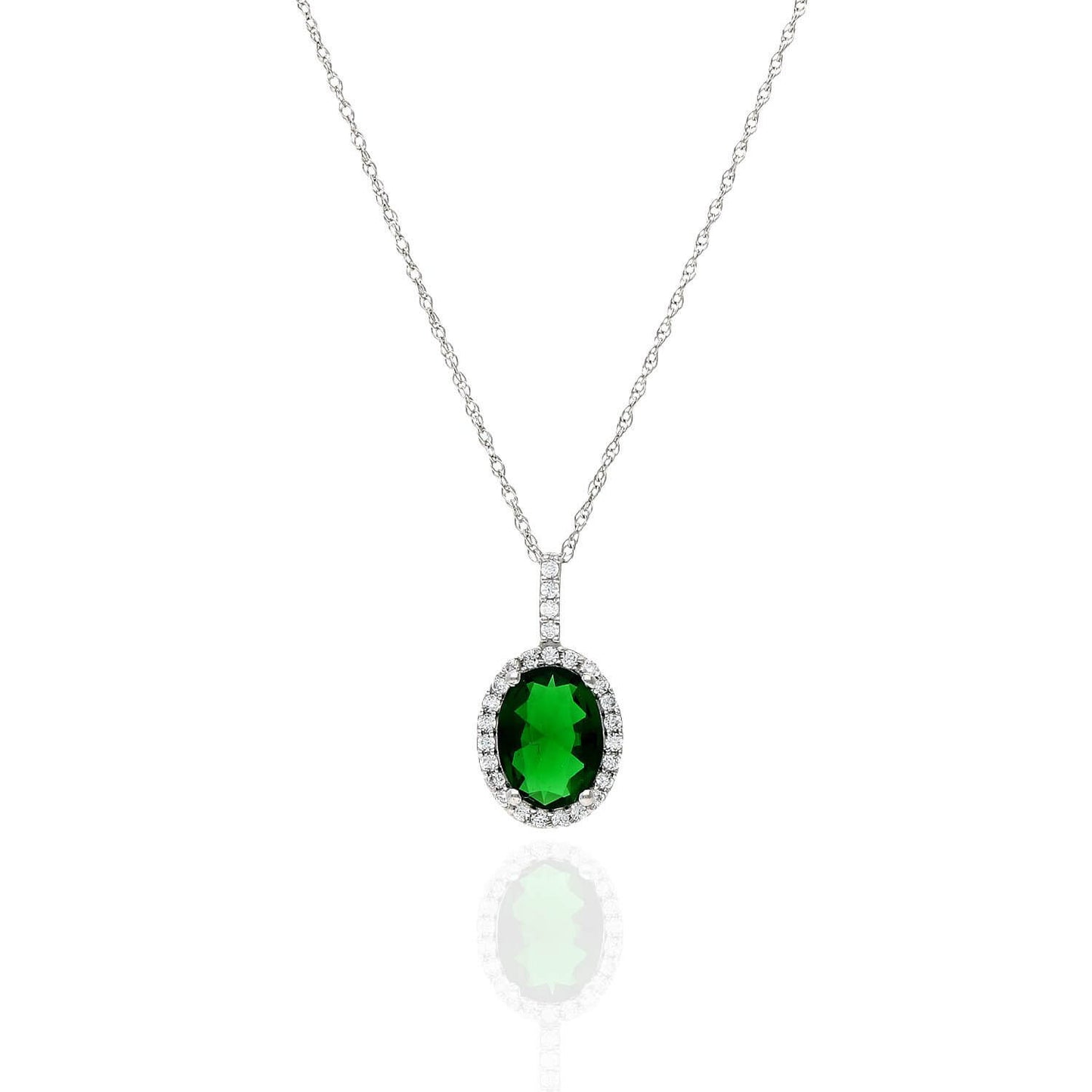 14K Gold 1.25CTW Simulated Emerald And Diamond Halo Oval Pendant
