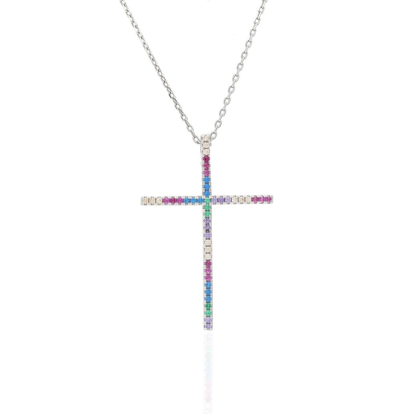 Yellow White Gold Over 925 Silver Multicolor Rainbow Gemstone Cross Pendant