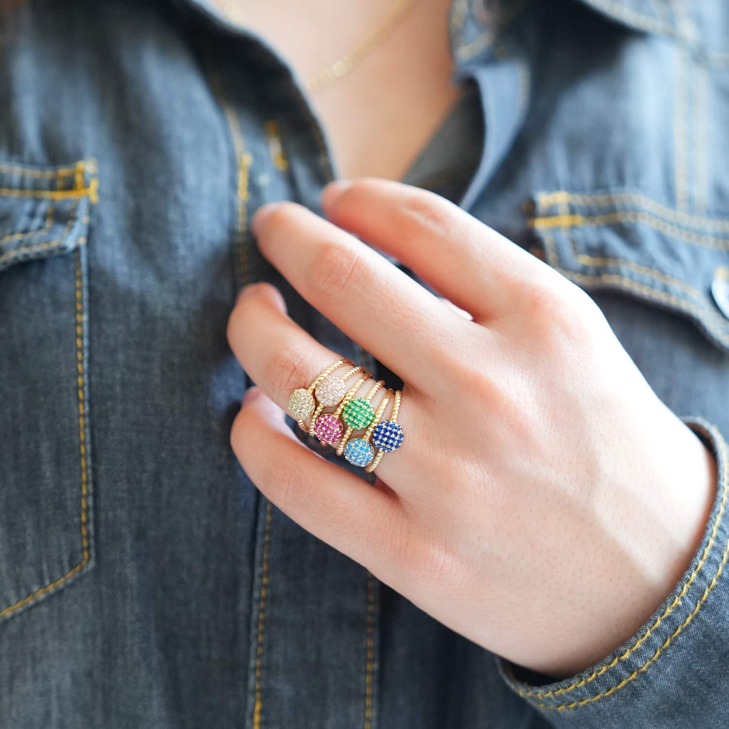 0.35CTW CZ 14K Real Gold Yellow Multiple Colors Cocktail Ring