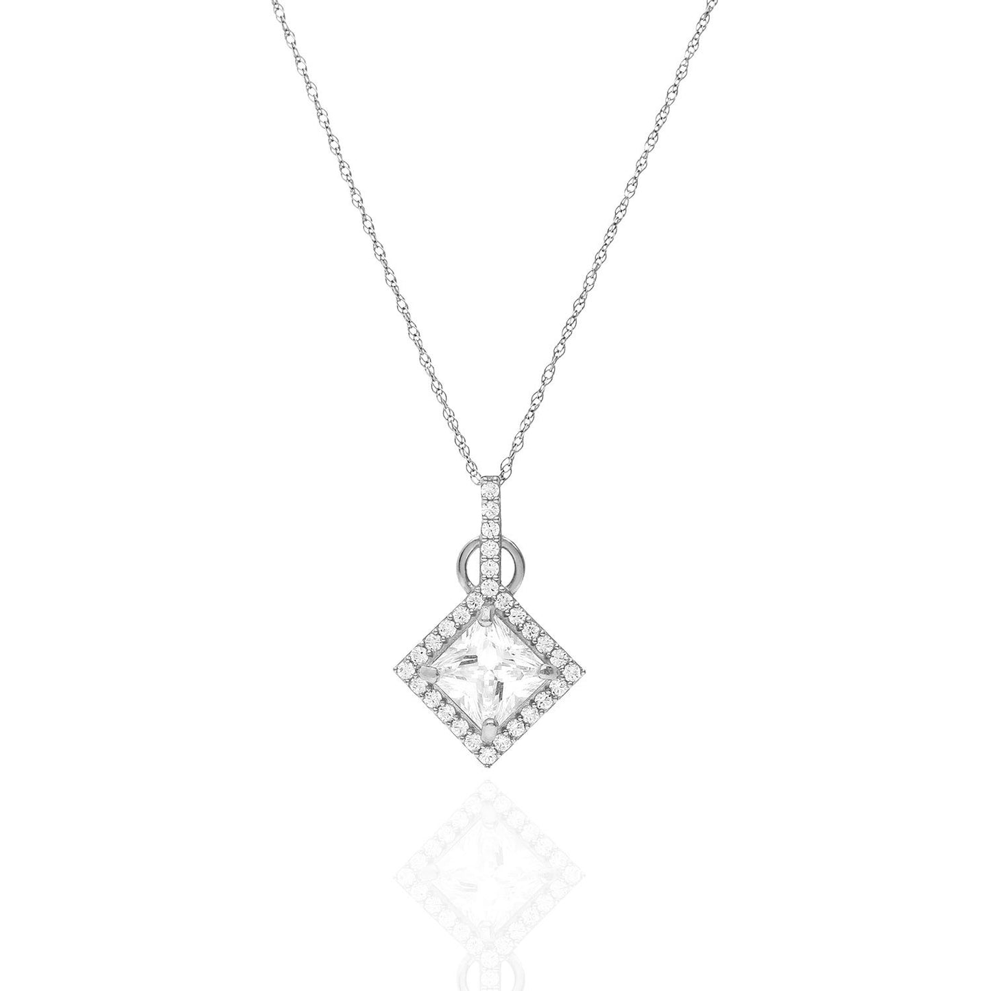 1.80CTW Princes Cut CZ Halo Pendant In 14K Gold