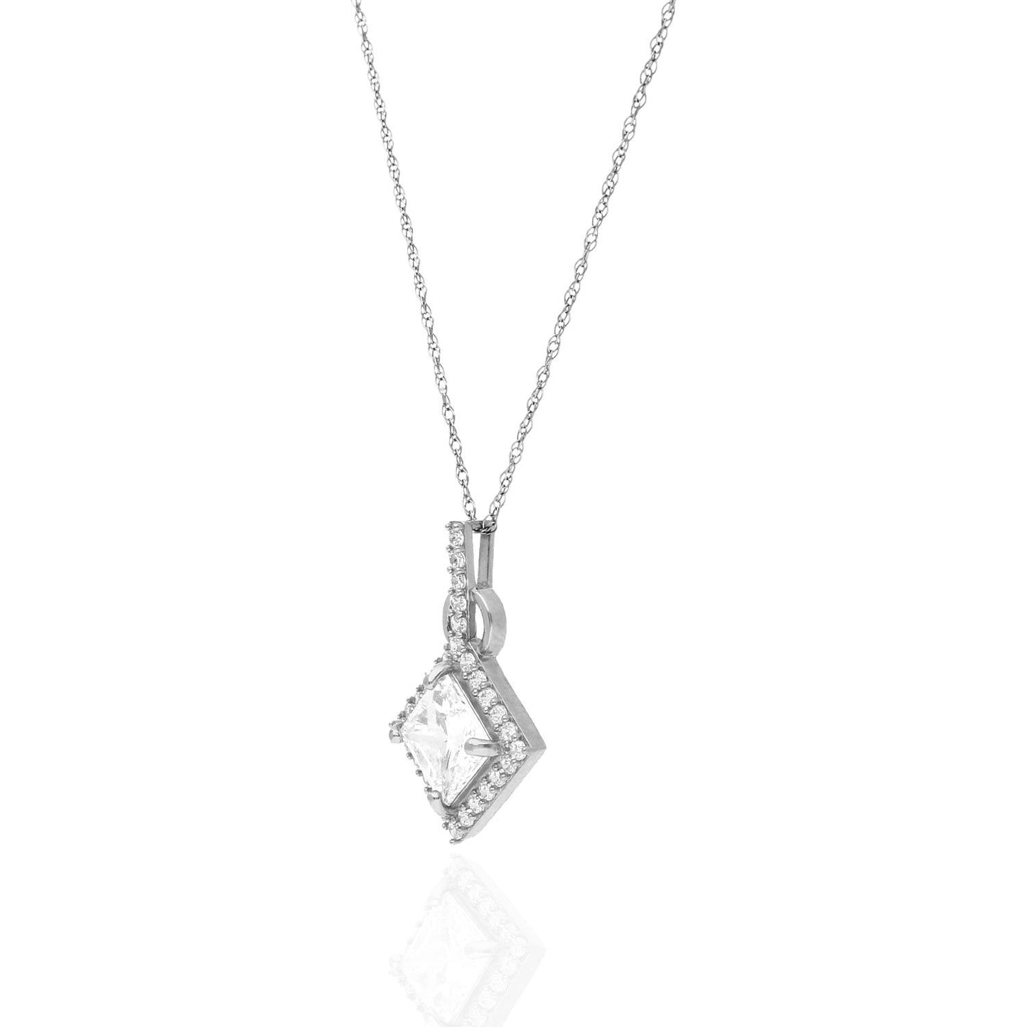 1.80CTW Princes Cut CZ Halo Pendant In 14K Gold