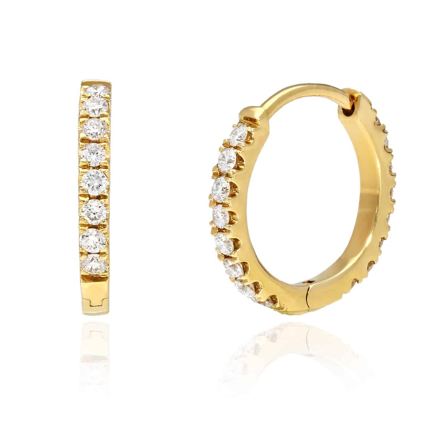 18K Yellow White Gold 0.15CT. TW Lab-Grown Diamond Huggie Hoop Earrings 0.5"