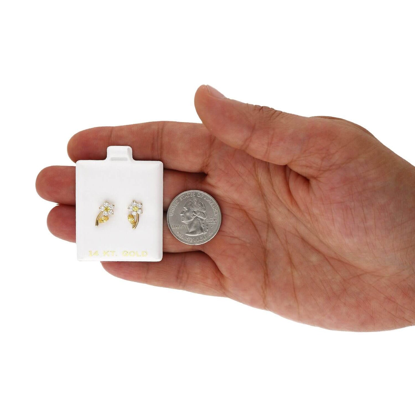 14K Yellow Gold Birthstone Flower Plant Screw Back Stud Earrings