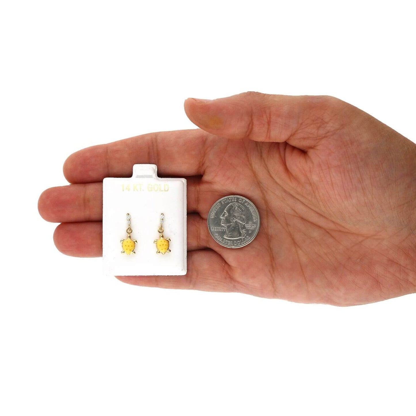 Kids 14K Gold CZ Enamel Turtle Screw Back Stud Earrings