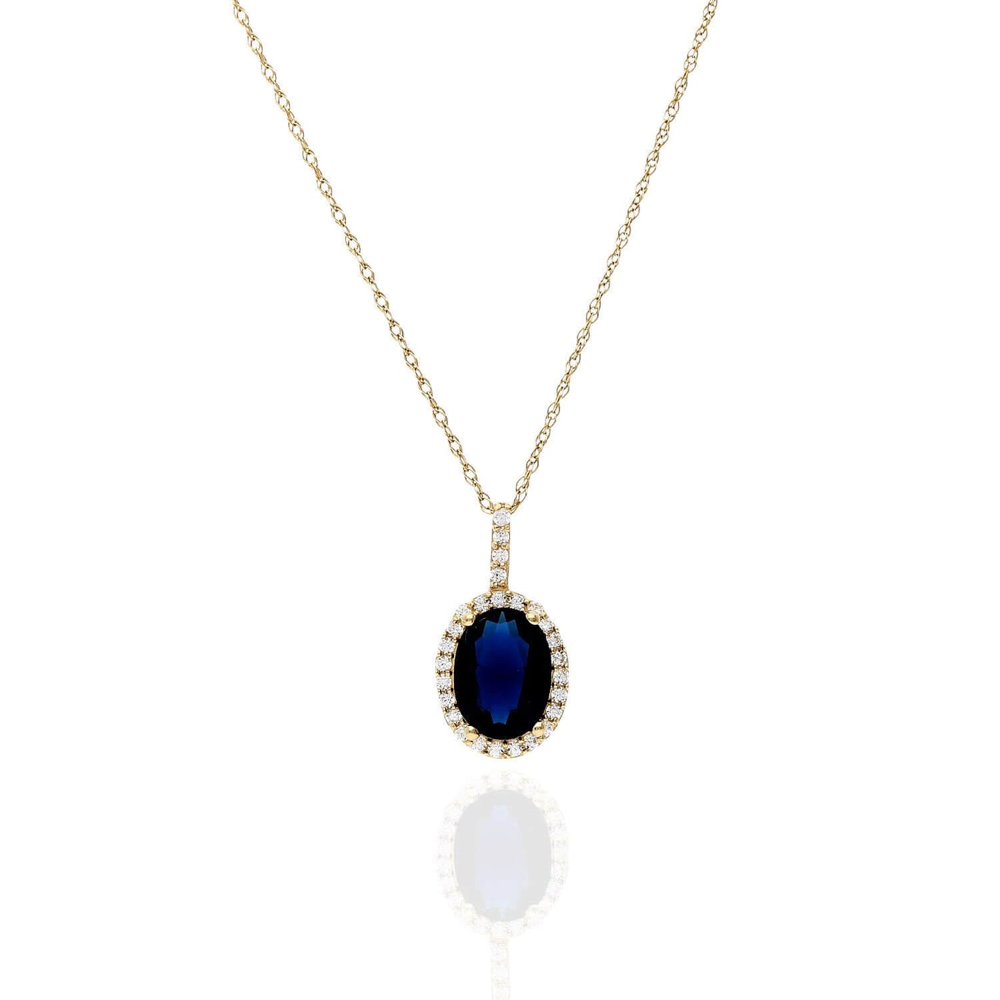 1.25Ct CZ Blue Sapphire Halo Pendant 14K Yellow White Gold 18"