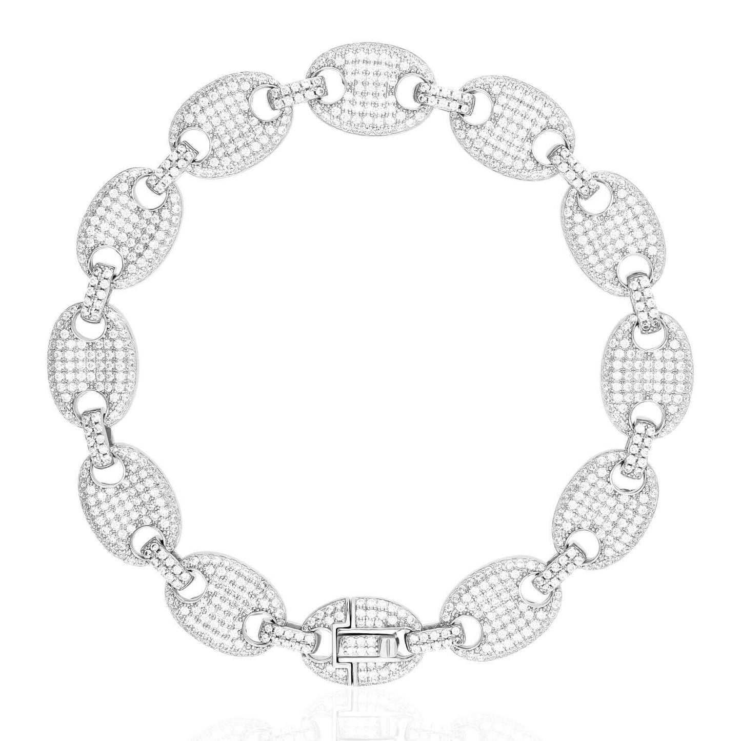 Gold Over 925 Silver Pave Zirconia 12mm Puffed Mariner Anchor Bracelet