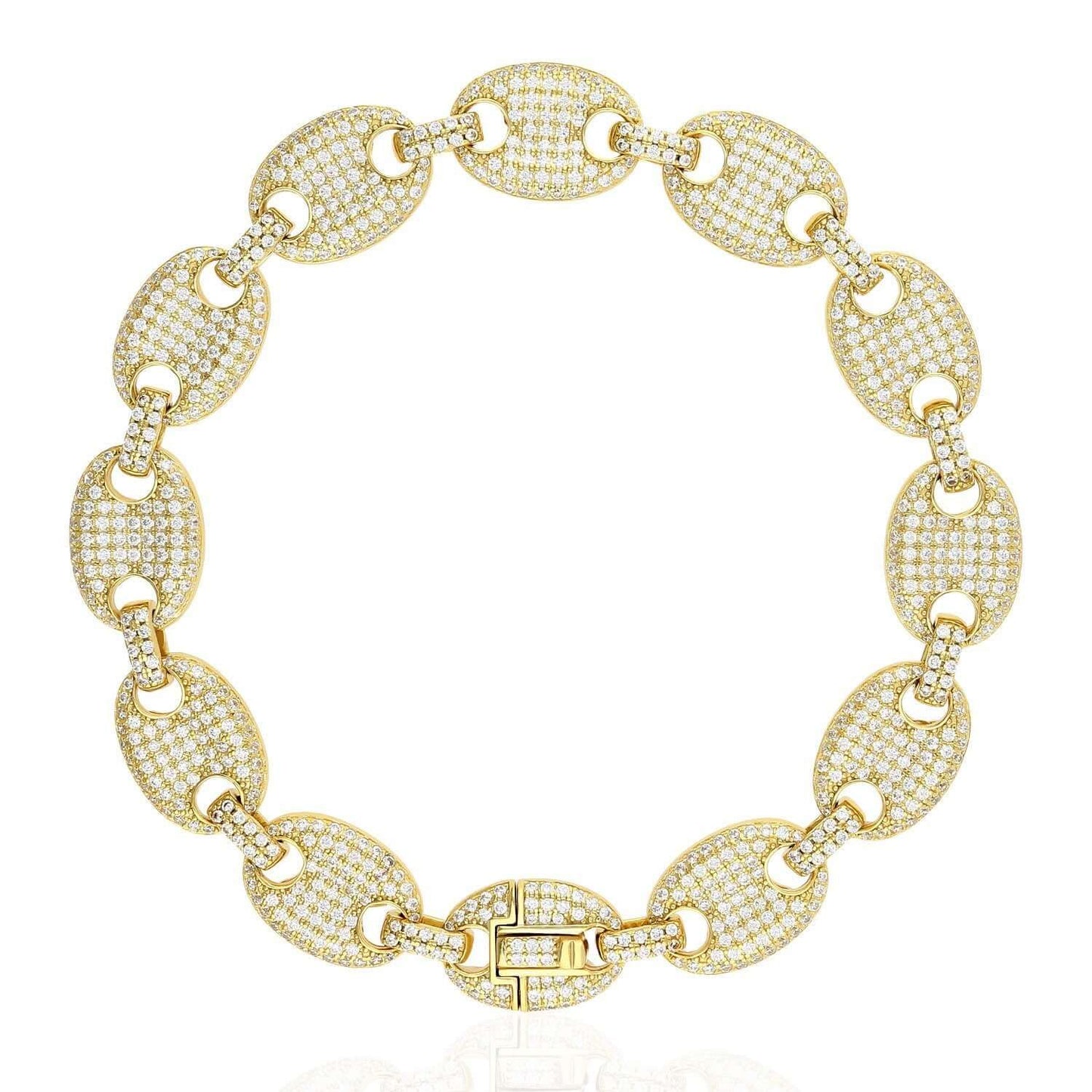 Gold Over 925 Silver Pave Zirconia 12mm Puffed Mariner Anchor Bracelet