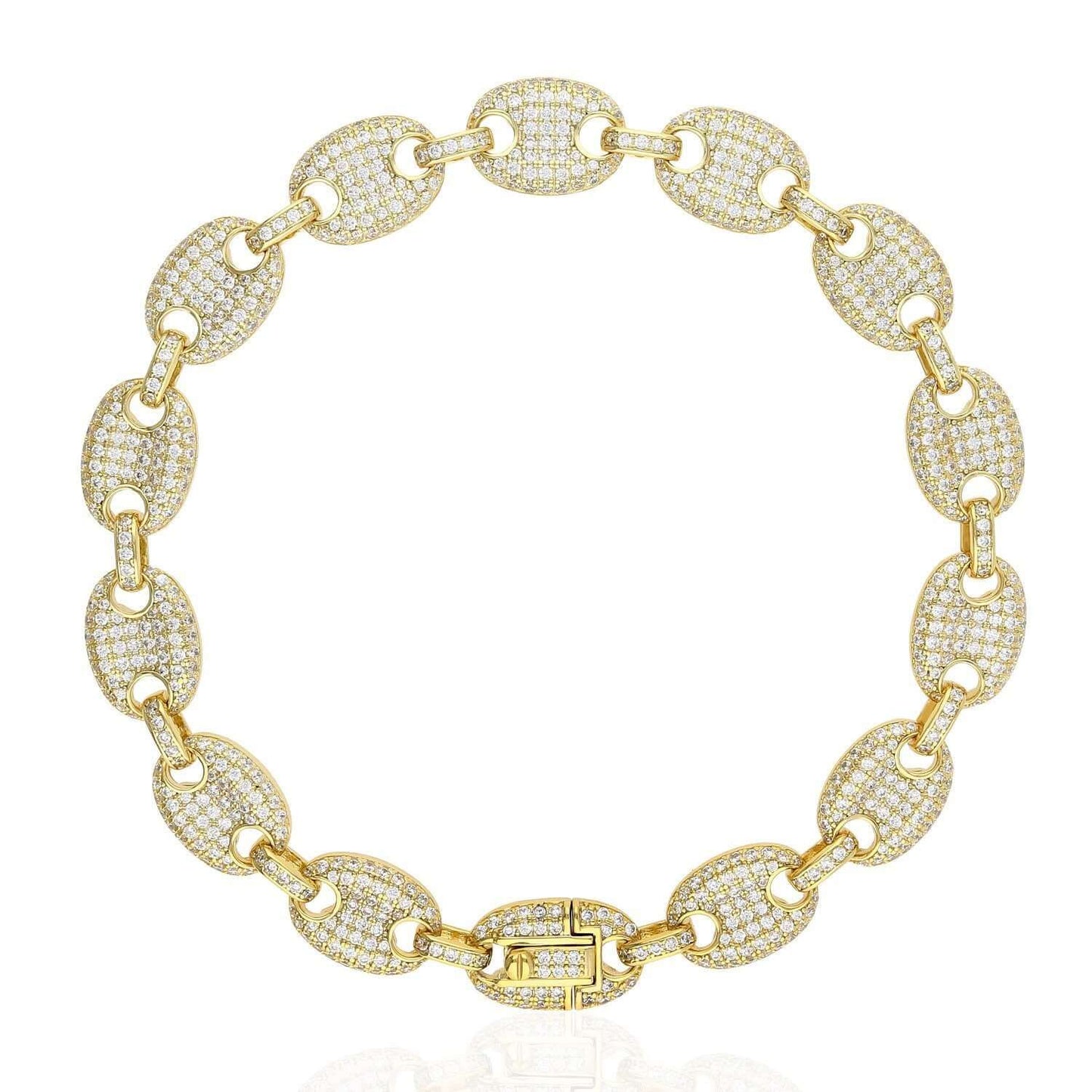 Gold Over Silver CZ 10mm Puffed Mariner Anchor Bracelet 8"-9"