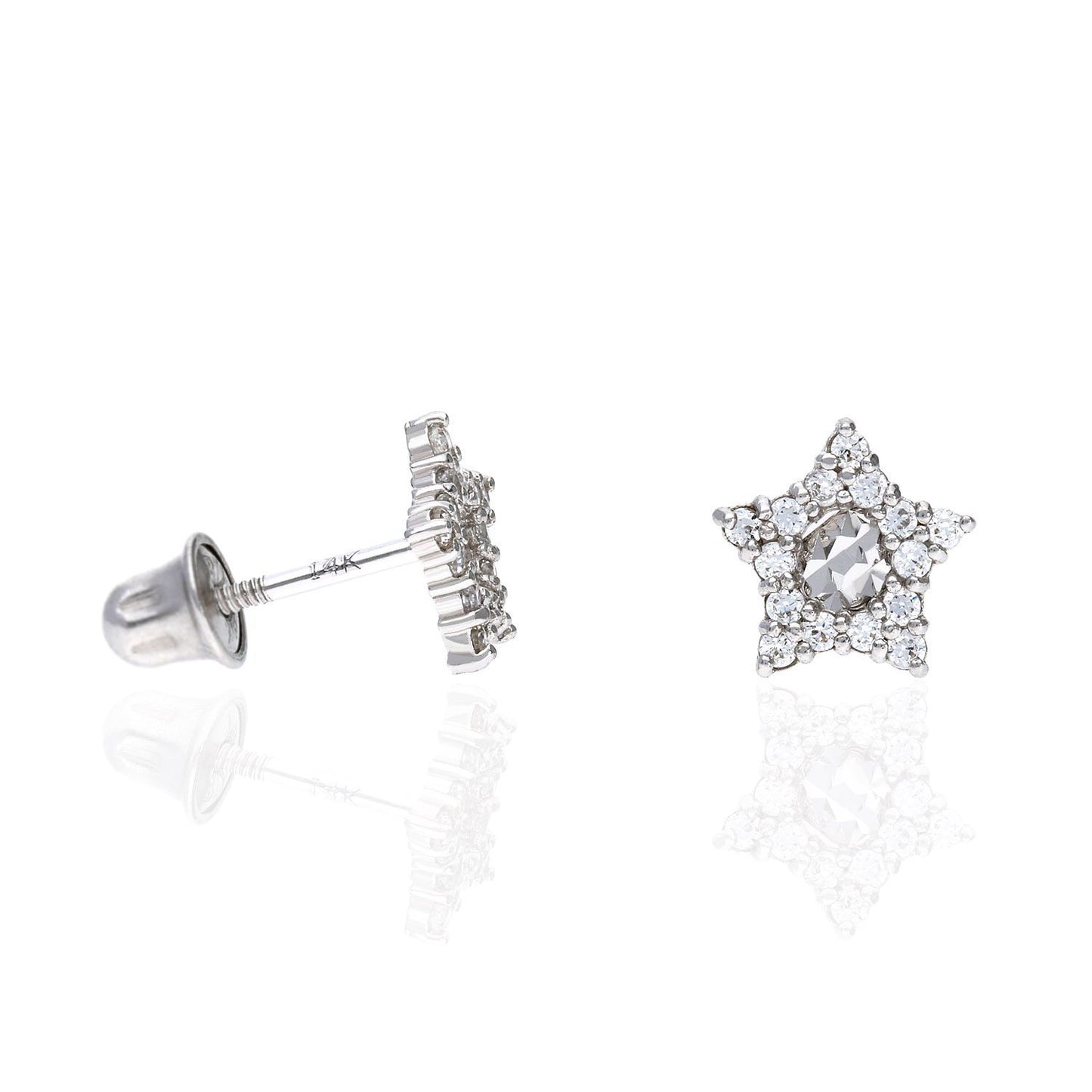 14K White Gold Diamond Cut Color Gemstone Little Star Screw Back Stud Earrings
