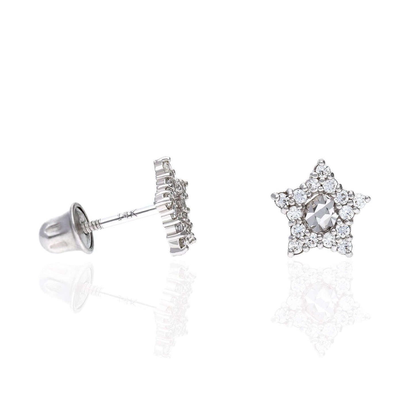 14K White Gold Diamond-Cut Color Gemstone Little Star Screw Back Stud Earrings