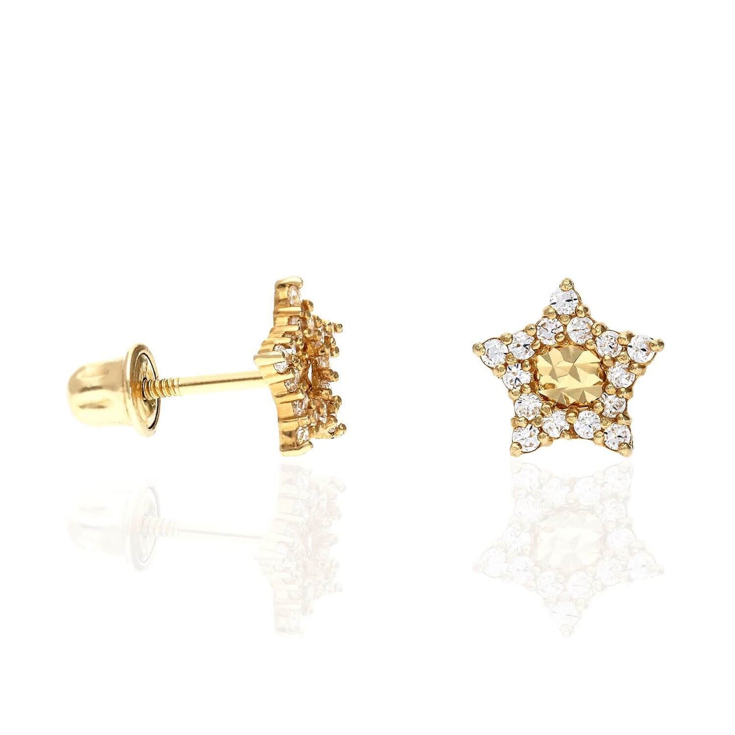 14K Yellow Gold Diamond-Cut Color Gemstone Little Star Stud Earrings