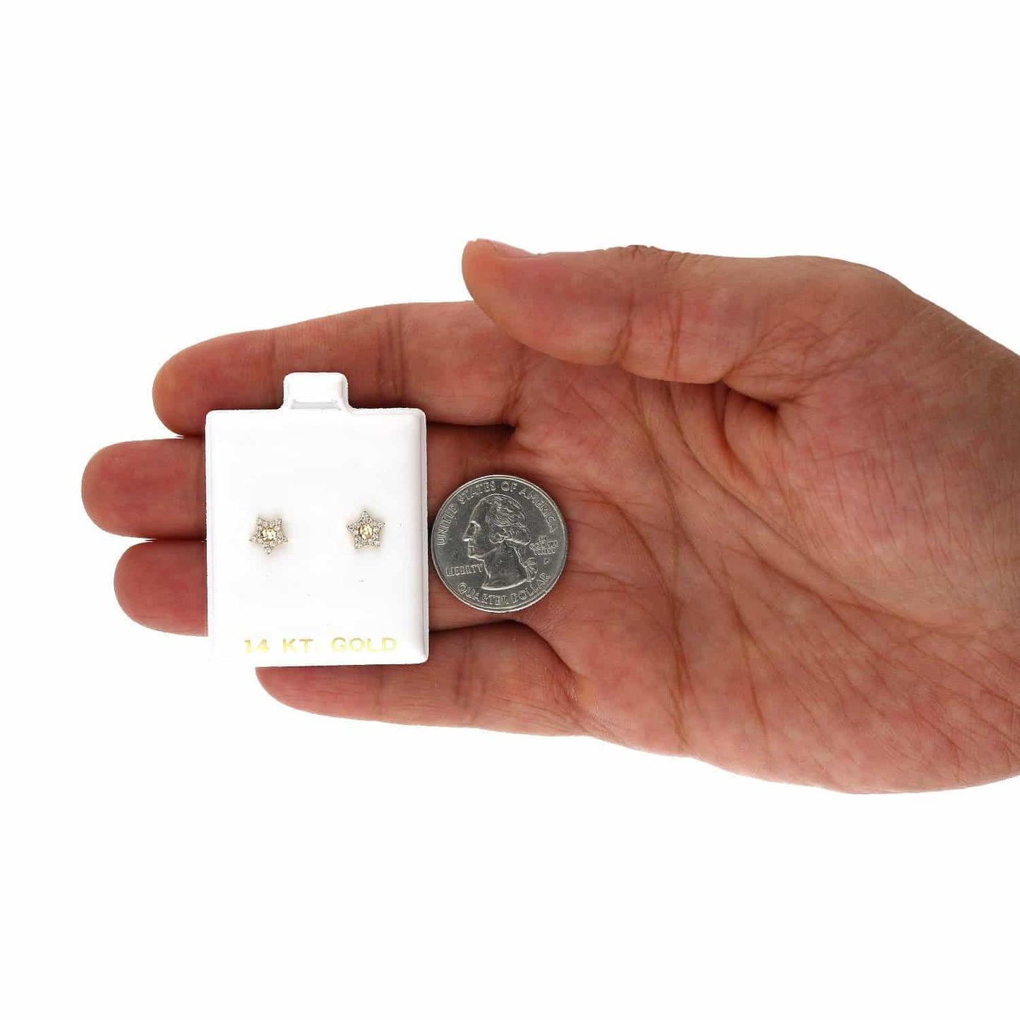 14k Solid Yellow Gold Diamond Cut Color Gemstone Little Star Stud Earrings