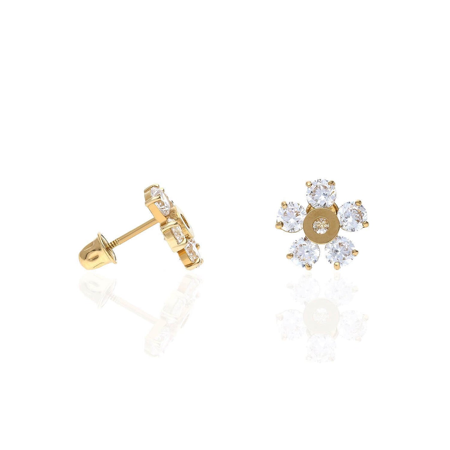 14K Yellow Gold Color Gemstone Flower Screw Back Stud Earrings