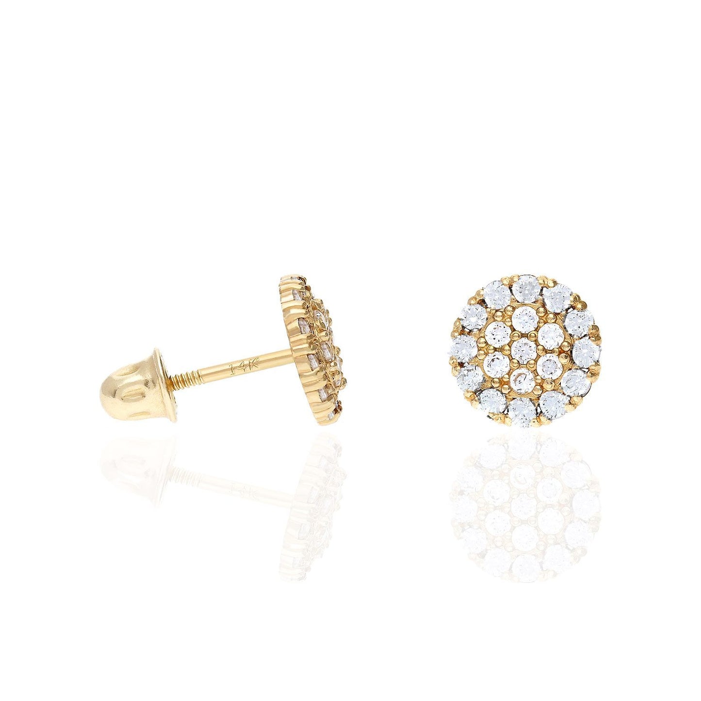 14K Real Gold Halo Round Cluster Screw Back CZ Birthstone Stud Earrings