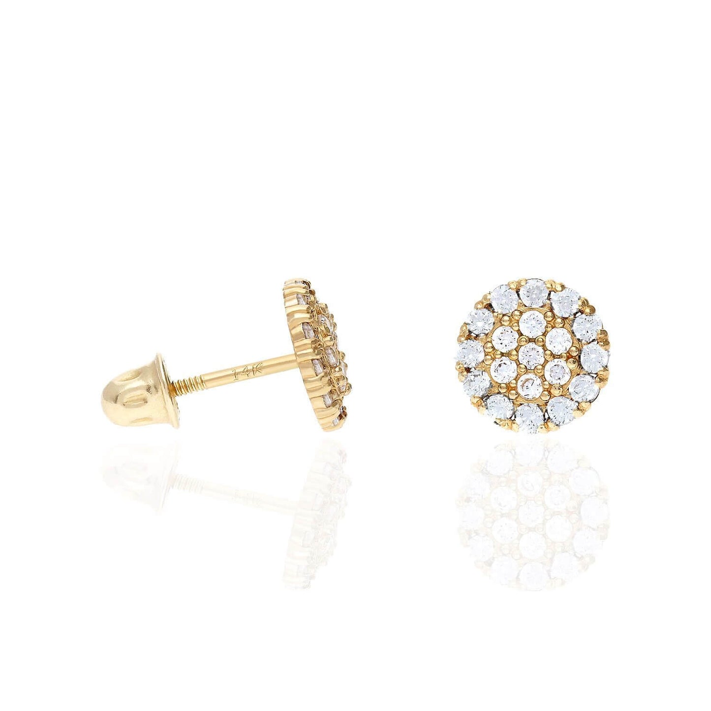 14K Gold Halo Round Cluster Screw Back CZ Birthstone Stud Earrings