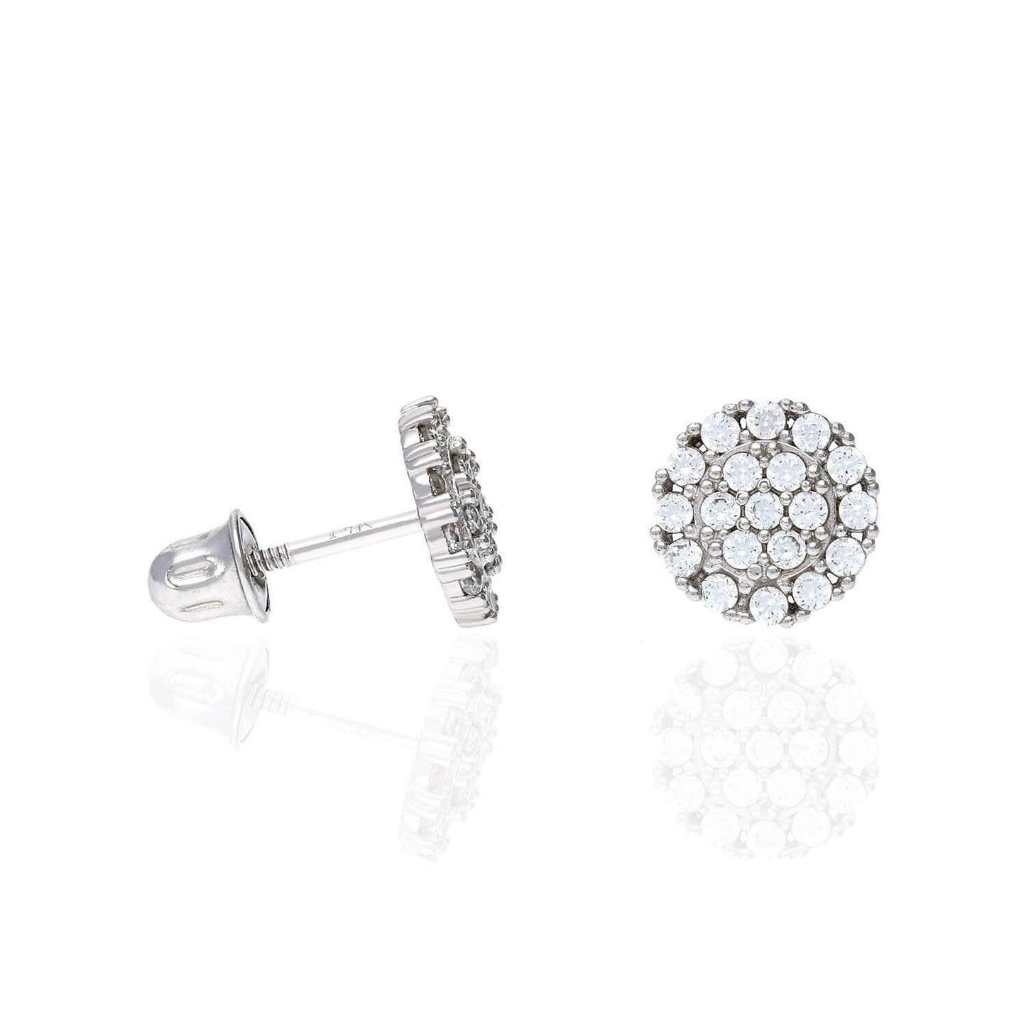 14K Gold CZ Gemstone Halo Round Cluster Screw Back Stud Earrings