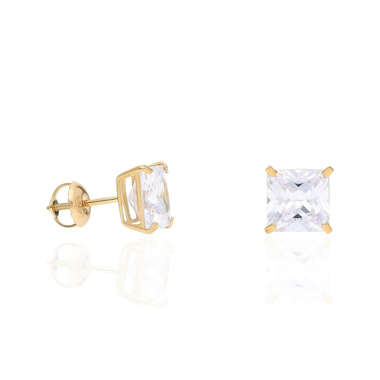 4Ct. T.W Princess-Cut Birthstone 14K Yellow Gold Screw Back Stud Earrings