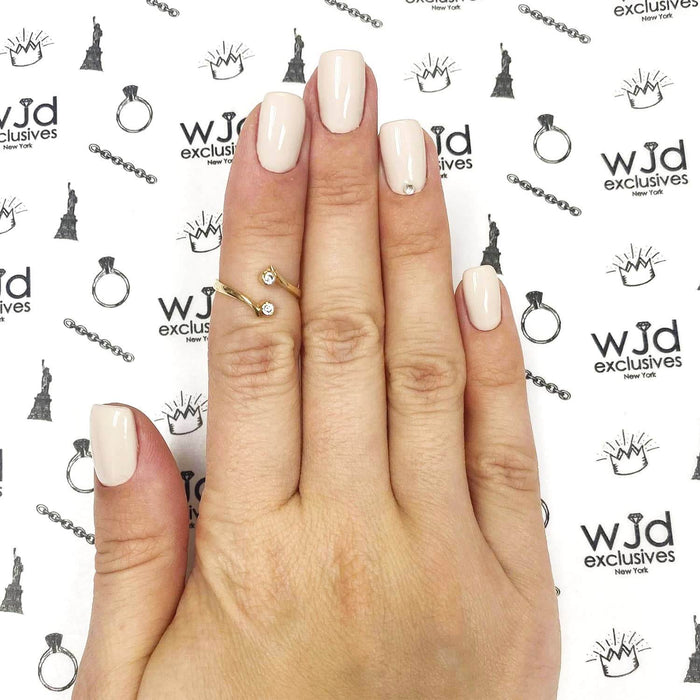 14K Yellow Gold White Midi Knuckle Bezel Set Simulated White Diamond Ring 0.14Ct