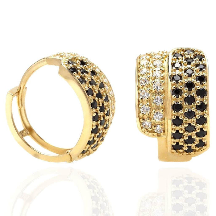14K Yellow Gold 0.90Ct Simulated White and Black Diamond Huggie Earrings