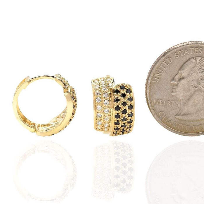 14K Yellow Gold 0.90Ct Simulated White and Black Diamond Huggie Earrings