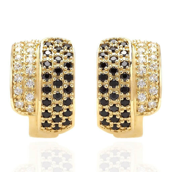 14K Yellow Gold 0.90Ct Simulated White and Black Diamond Huggie Earrings