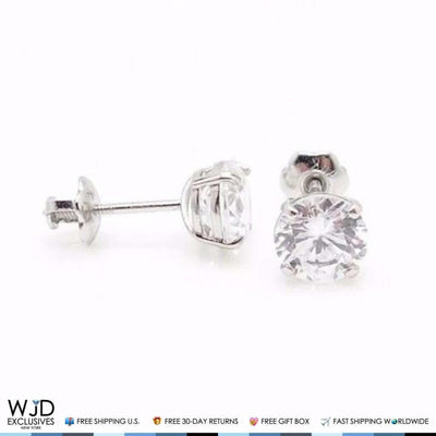 2Ct Round-Cut CZ Screw Back Stud 6mm Earrings 14K White Gold