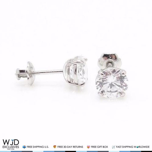 2Ct Round Cut CZ Screw Back Stud 6mm Earrings 14K White Gold