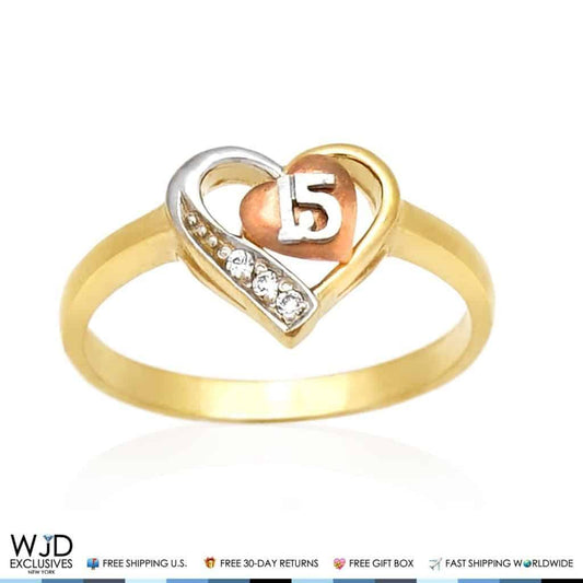 0.10Ct CZ 14K Gold Yellow Tri-Color Sweet 15 Ring