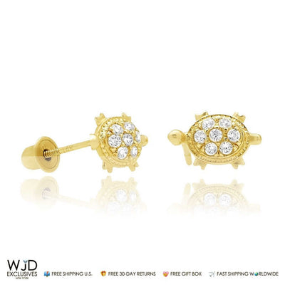 Turtle Stud Baby Screw Back Earrings