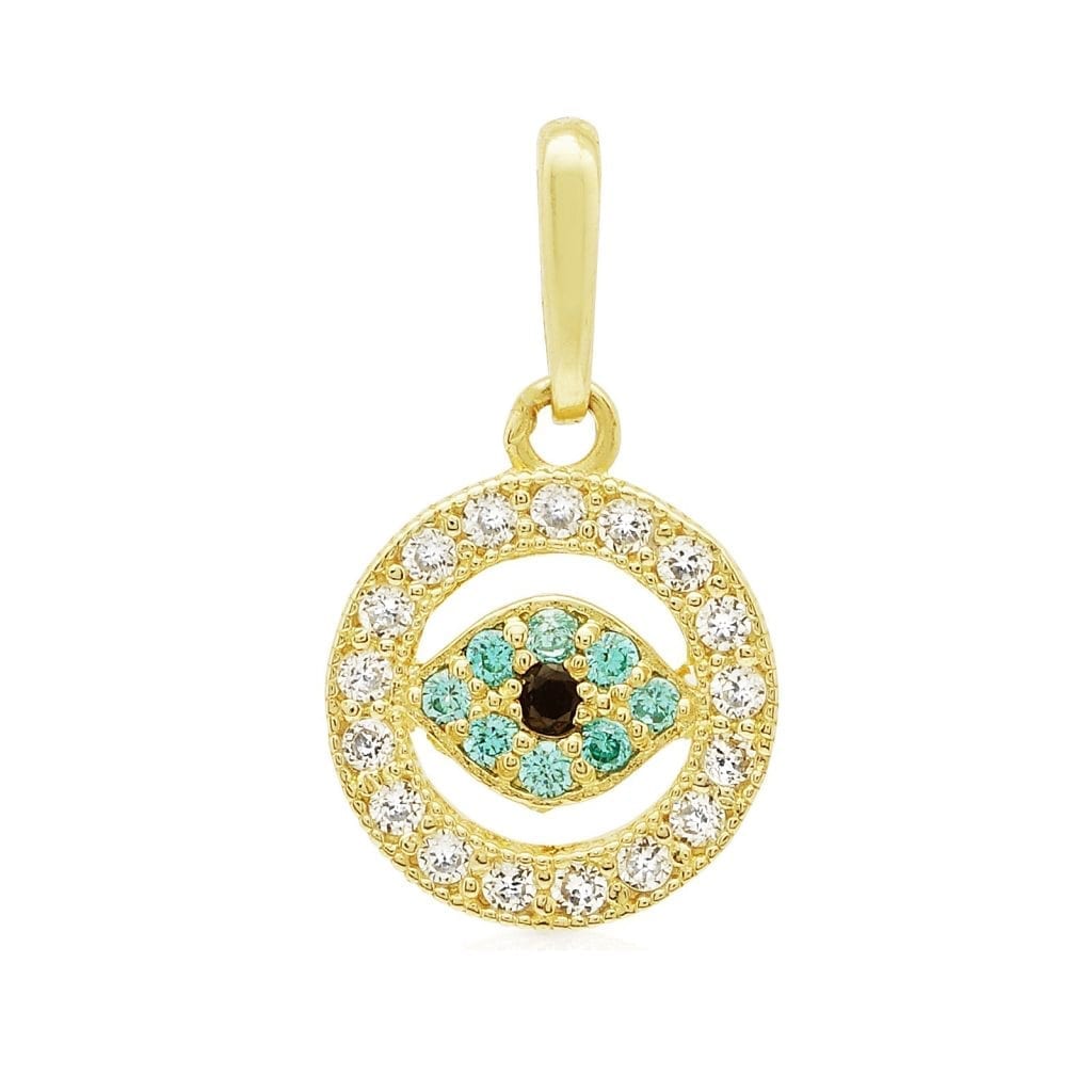 Aquamarine & Black Onyx Evil Eye Pendant 0.5"