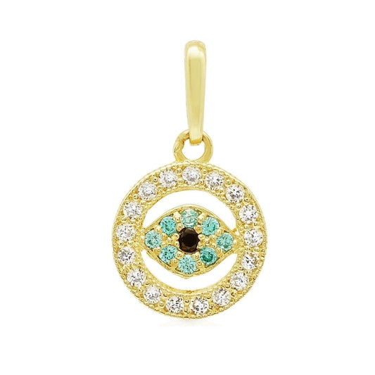 Aquamarine & Black Onyx Evil Eye Pendant 0.5"