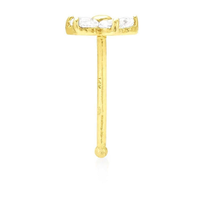 14K Gold Birthstone Flower Nose Bone Stud Ring 20G